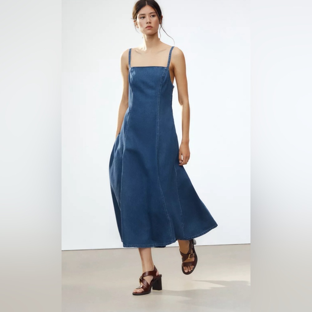NWT Womens TRF Zara Blue Midi Dress Sold Out Small Blue Denim 8197